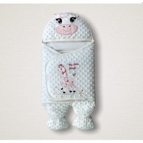 Resim Zürafalı Kız Beb Bebek Kundağı Unisex Bebek Dış Kundak Battaniyesi Hastane Çıkışı Kundak Battaniye Ekru - Pembe 