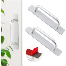 Resim Sürgülü Kapılar İçin Yapışkan Şeritli Gümüş Renkli Alüminyum Kapı Kolları 