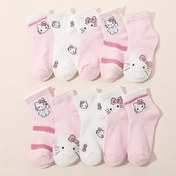 Resim 10 Çift Merhaba Kitty Kızlar için Ayak Bilek Çorapları - Kalp ve Yıldızlar ile Pembe ve Beyaz Karikatür Tasarımı, İnce Hafif Çoraplar Bahar Yaz Günlük Giyim için, Sevimli Çoraplar, Canlı Çorap Tasarımı, Rahat Uygunluk 