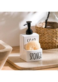Resim Seramik Sıvı Sabunluk Ve Süngerlik Şık Ve Pratik Banyo Mutfak 17 X 9 Cm Beyaz 