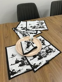 Resim Toile De Jouy Monet Amerikan Servis 6’lı Set | 30x30 cm |%100 Pamuk Dijital Baskılı | Country Tarzı Fransız Masa Dekoru - ZT731 siyah 