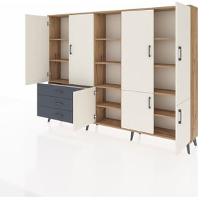 Resim Arges Dolap 11 Raflı 3 Çekmeceli 7 Kapaklı 220x30x163 Çam-aytaşı/ Çam-aytaşı/antrasit 