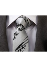 Resim Herşey Nota Nota Müzik Kravat Açık Gri 