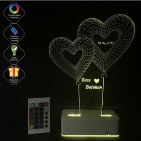 Resim Kişiye Özel 3D 2 Kalpli Balon Masaüstü Led Lamba 