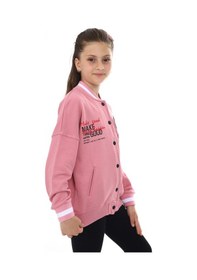 Resim Toontoy Kız Çocuk Kolej Yaka Çıtçıt Kapama Cepli Düşük Omuz Nakış Baskılı Örme Hırka - 2 İplik Şardonlu Gül Kurusu 