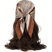 Resim 1 Adet Vintage Saten Baş Eşarp Küçük Madalyon Desenli Geometrik Boyun Bandanas Kadın Erkek Unisex Kare Şerit Saç Bandı Gündelik Gece Elbise Seyahat Hediyesi 