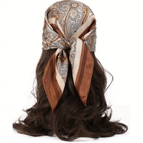 Resim 1 Adet Vintage Saten Baş Eşarp Küçük Madalyon Desenli Geometrik Boyun Bandanas Kadın Erkek Unisex Kare Şerit Saç Bandı Gündelik Gece Elbise Seyahat Hediyesi 