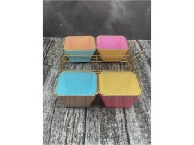 Resim Mbb E-Ticaret 4 Bölmeli Gold Standlı Cam Kahvaltılık Çerezlik Sunumluk Renkli 