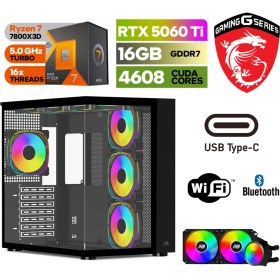 Resim MSI Gaming Pc Ddr5 – Rtx 5060Tİ 16 GB – Ryzen 7 7800X3D – 32GB – 64GB Ddr5 Ram – 1 Tb M.2 SSD – Windows 11 Pro – Sıvı Sogutmalı 