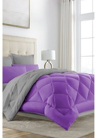 Resim Alla Turca Çift Taraflı Lux Silikon Yorgan - Çift Kişilik Özel Çantalı Mor-gri 