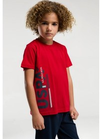 Resim U.s. Polo Assn. Erkek Çocuk Yazılı Kırmızı Kısa Kol Paça Lastikli Pijama Takım Kırmızı 