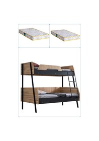 Resim Ranza, Alba Geniş İkili Ranza, 120x200 Cm - 90x200 Cm - Ceviz-antrasit + 2 Comfort Yatak 90 X 190 CM 