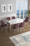 Resim Canisa Han Serisi 70x114 Açılabilir Mdf Mutfak Masası Takımı Beyaz Masa 6 Gül Kurusu Sandalye 