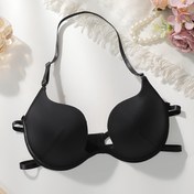 Resim 1 adet Kadın Seksi Düşük Kesim U Şeklinde Derin V Bralet, Düz Renk, Balenli, Örme Poliamid Kumaş, Dolgusuz, Dikişsiz Sırt, Yetişkin İç Çamaşırı 