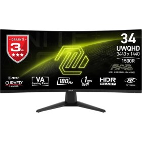 Resim MSI Msı 34 Mag 346CQ 3440X1440 (Uwqhd) 21:9 Curve 1500R Va 180HZ 1ms (Mprt) Freesync Premıum Gamıng Monıtor 