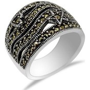 Resim Süper Markazit Taşlı Oksitli Gümüş Bayan Yüzük Modeli Kadın Yüzük 