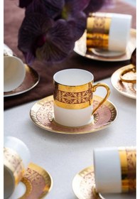 Resim Acar 12 Parça 6 Kişilik Kahve Fincan Takımı Kırmızı 06926 Kırmızı - Gold 