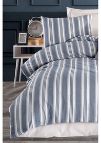 Resim Sport Çizgili Nevresim Takımı Tek Kişilik Soft Line Lacivert Lacivert 