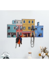 Resim Cajuart Renkli Ev Desenli Ahşap Anahtarlık Hol Antre Anahtar Askı 
