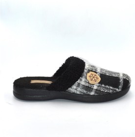 Resim Biocomfort Erkek Siyah Kare Desenli Kışlık Keçe Ev Terliği 