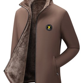 Resim Erkekler için Günlük Kışlık Ceket | Lacivert Polyester-Spandeks Karışımlı | Dik Yaka, Tam Fermuarlı Kapama | Polar Astarlı İç | Logo Detayı | Sıcak ve Şık Günlük Kullanım için, Kışlık Mont 