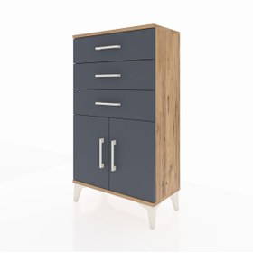 Resim Arges Komodin Tek Raflı 3 Çekmeceli 2 Kapaklı 60x30x106 - Antrasit / Çam 