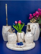 Resim MIARIK DESIGN & DEKORASYON Mermer Banyo Seti Takımı 7 Li Gold Aksesuar Detaylı Tasarım Set 