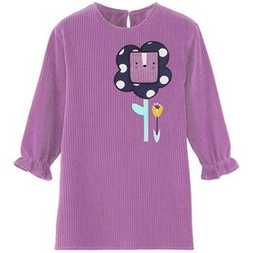 Resim Denokids Çiçekli Kız Çocuk Lila Kadife Elbise Renkli 