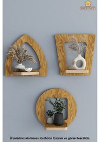 Resim Ahşap Dekoratif Duvar Rafı 3 Lü Set Mts-196 Kahverengi 