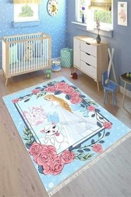 Resim Verona Kaymaz Deri Tabanlı Yıkanabilir Antibakteriyel Dijital Baskı Çocuk Halısı, 100 x 500 CK-10065-VRN, MAVİ 