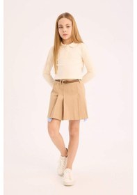 Resim DeFacto Kız Çocuk Kemerli Pileli Gabardin Etek D9221A825SMBG65 Bej 