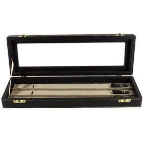 Resim Siyah Renk Cam Kapaklı İçi Bej Astarlı 3'lü Deri Tesbih Kutusu 