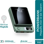 Resim Phixi Force PW5 5000mAh 22.5W MagSafe Powerbank - Kablosuz Mini Şarj Cihazı - 1 USB 1 PD Port - Dijital Ekran - Taşınabilir Şarj Cihazı 