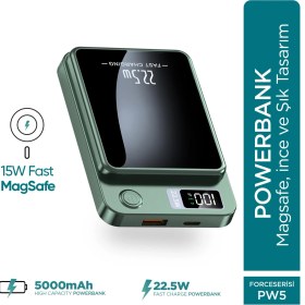 Resim Phixi Force PW5 5000mAh 22.5W MagSafe Powerbank - Kablosuz Mini Şarj Cihazı - 1 USB 1 PD Port - Dijital Ekran - Taşınabilir Şarj Cihazı 