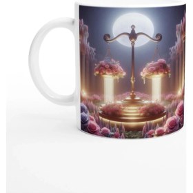 Resim Terazi Burcu Baskılı Kahve Kupası - Ay Işığında Zodyak Bahçesi Vs2 