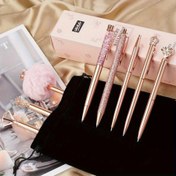 Resim Şık 8 Parça Gül Altın Metal Kalem Seti - Kristal Renkli Süslemeli Moda Metal Kalemler - Öğrenciler, Ofis, Hediyeler ve Düğünler için Mükemmel, güzel kalemler 