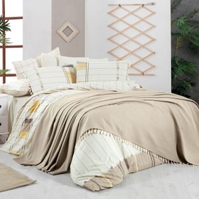 Resim Sarev Eva Carlo Tek Kişilik Pike Nevresim Takımı Bej 170x240cm 