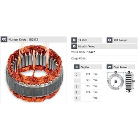 Resim 12v Alternatör Statör Valeo Tipi 120 A 3 Uçlu N11.460 