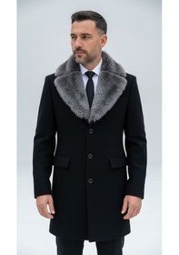 Resim Plus Scorpion Erkek Uzun Kaşe Kaban Çıkartılabilir Kürk Yaka, Astarlı Ve Cepli Slim Fit Mont Bej, Gri, Siyah, Taba Siyah 