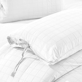 Resim Rocco 100% Cotton Embroidered Piece Dyed Duvet Cover Set White 