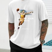 Resim Erkekler için "Kendi Yolunuzu Takip Edin" Basketbol Grafikli T-Shirt - Mavi, Nefes Alabilir ve Bahar/Yaz için Rahat, Makinede Yıkanabilir, Açık Hava Fitnessi ve Koşu için Mükemmel, Spor T-shirt | Rahat Basketbol Gömleği | Nefes Alabilir Malzeme 