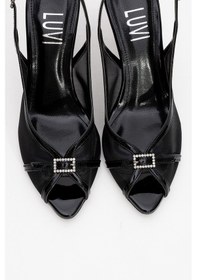 Resim Luvishoes Luvi Shoes Elyse Siyah Rugan Fileli Kadın Yüksek Topuklu Abiye Ayakkabı Siyah Rugan 