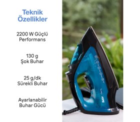 Resim Mercy 2200 W Mavi Buharlı Ütü 