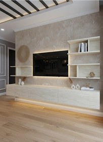 Resim Resital Ledli Duvara Monte Tv Sehpası - Traverten - W6011-8 Traverten 