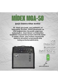Resim Midex Mga-50usb-bt Elektro Gitar Amfisi 50 Watt Usb Bluetooth Şarjlı 4 Girişli 