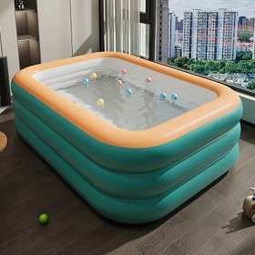 Resim Dayanıklı PVC Şişme Havuz Aile Eğlencesi, Evcil Hayvan Banyosu ve Açık Hava Su Partileri için - Yeşil ile Turuncu Vurguları, Tüm Sezon Kullanımı, Taşıması ve Saklaması Kolay 