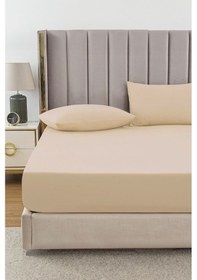 Resim Ranforce Bej Pamuklu Tek / Çift Kişilik Battal Tam Kenar Lastikli Çarşaf 14 Renk Fıtted Bej 