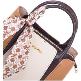 Resim Nas Bag Şık Fularlı Mini El Ve Omuz Çantası Krem Camel Calven 