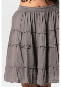 Resim Benan Beli Lastikli Kısa Yazlık Müslin Etek Gri Gri-gri Gri 