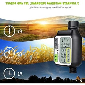 Resim Aesco Sulama Programlayıcı, Otomatik Sulama Zamanlayıcısı, 3 Ayrı Sulama Sistemi, Otomatik Yağmur Sensörü, Çocuklar Için Kilitleme Modu 
